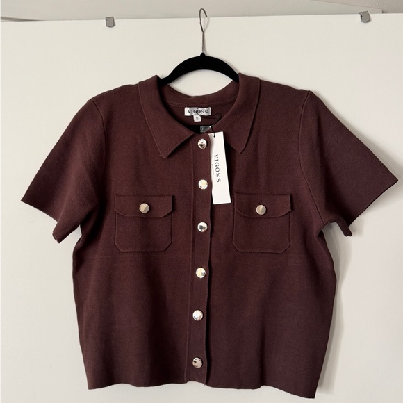 Vigoss Tops - Vigoss Chocolate Button-Up Cardigan
